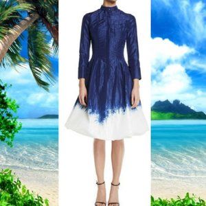$2,990 NEW OSCAR DE LA RENTA STUNNING DIP DYE WHITE BLUE BUBBLE HEM RUNW SILK 4